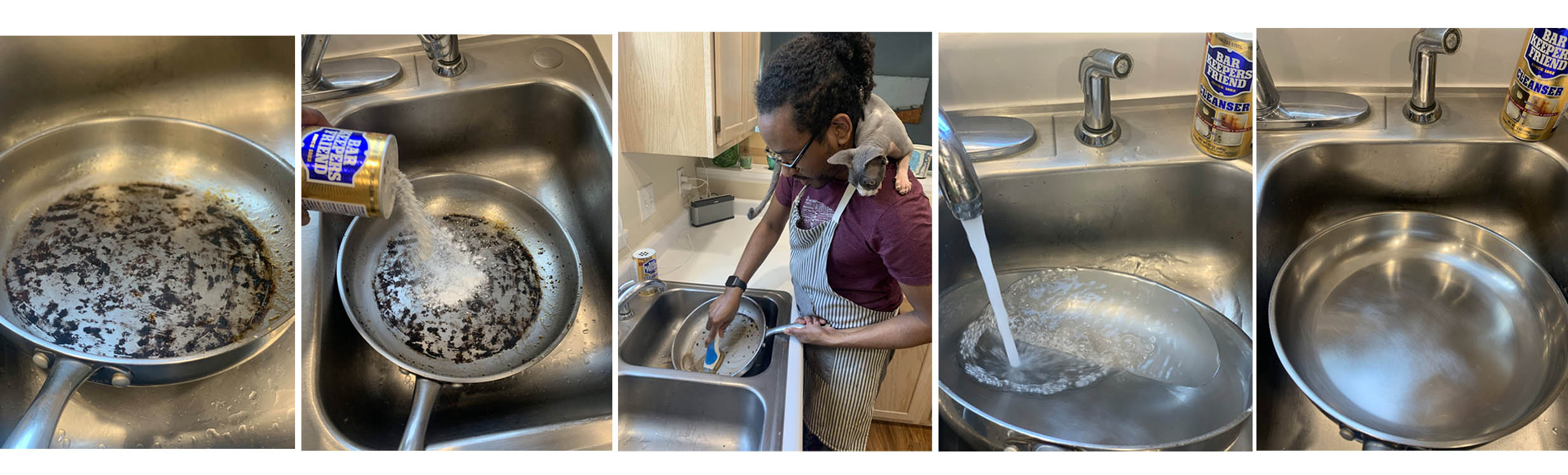 Muhammad (and Kolache) know how to clean stainless steel pans.