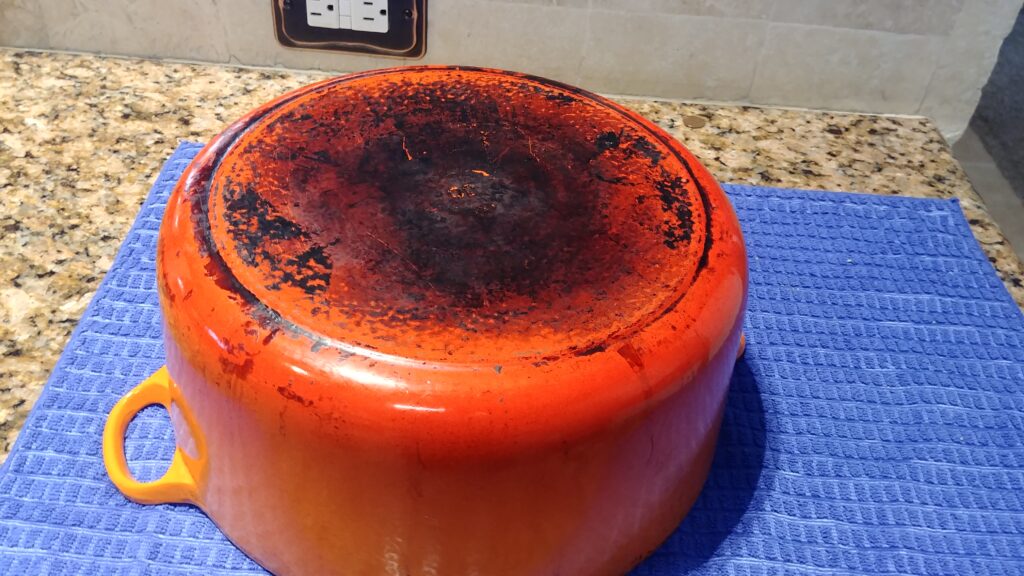 cleaning enameled cast iron - how to clean a dutch oven - before pic